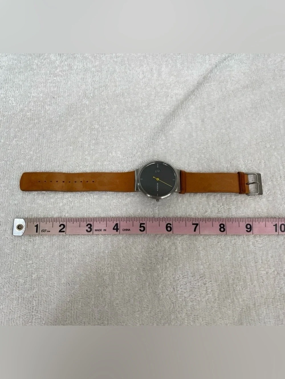 Skagen Men's Cognac Leather Ancher Gray Stainless Steel Adjustable Watch Classic